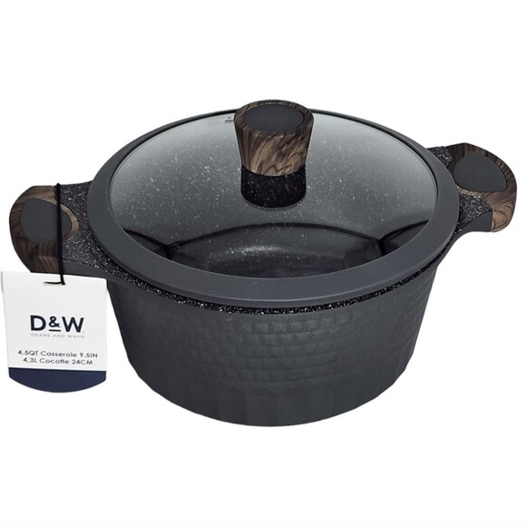 D&W‎ Premium Cookware 9.5in Stock Pot Casserole with Lid Non-stick 4.5QT Black - Picture 13 of 14